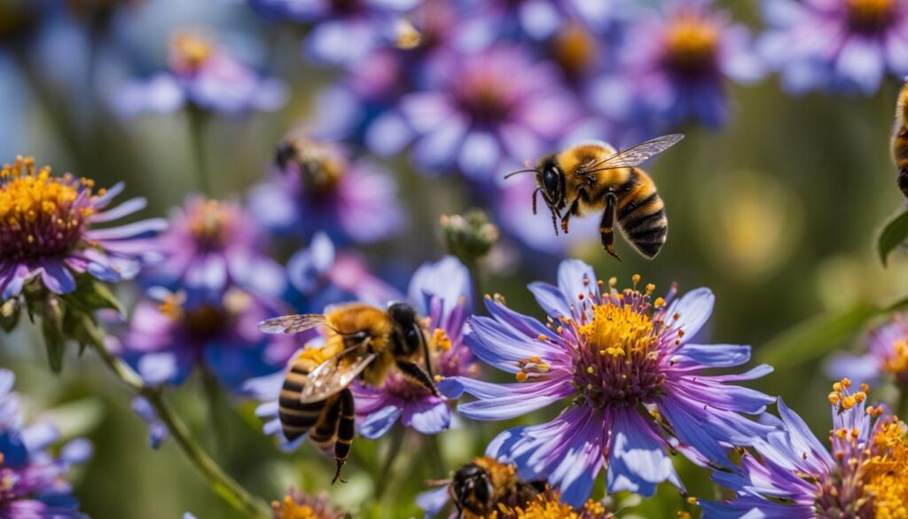 Bees pollinating flowers