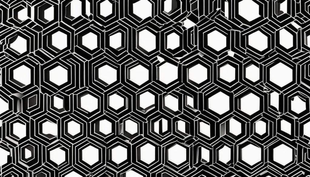 Contemporary artwork with black and white honeycomb design