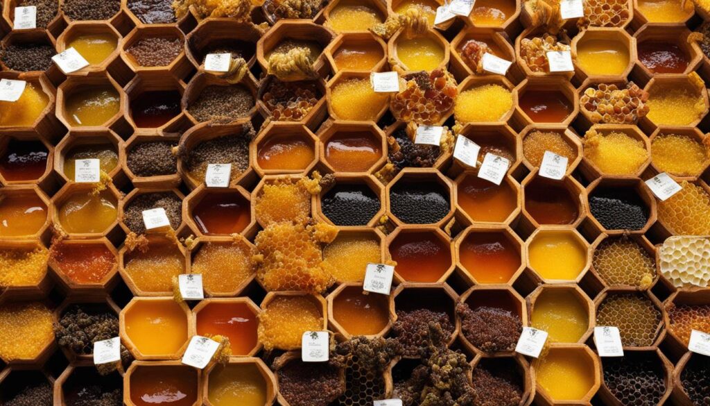 Italian, Chinese, and Ethiopian honey varieties