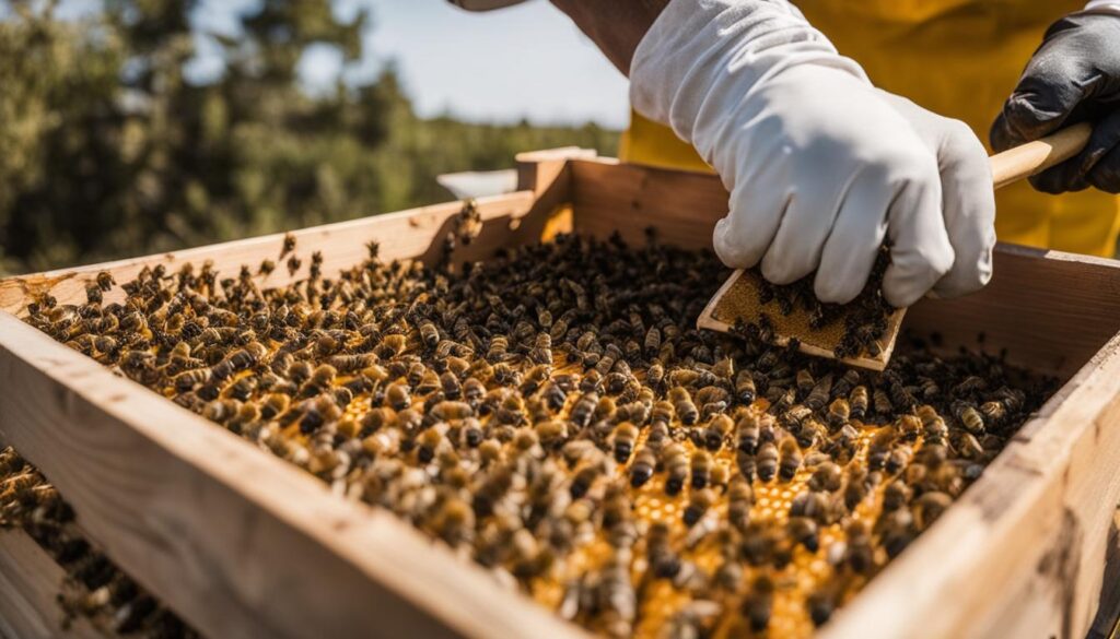 beekeeper using hive tool