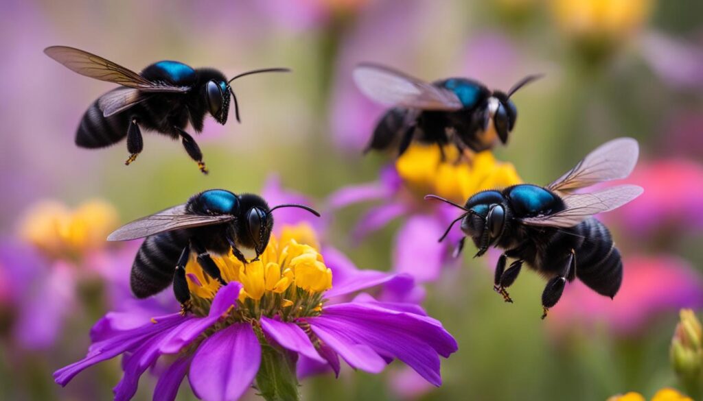 carpenter bees feeding on flowers