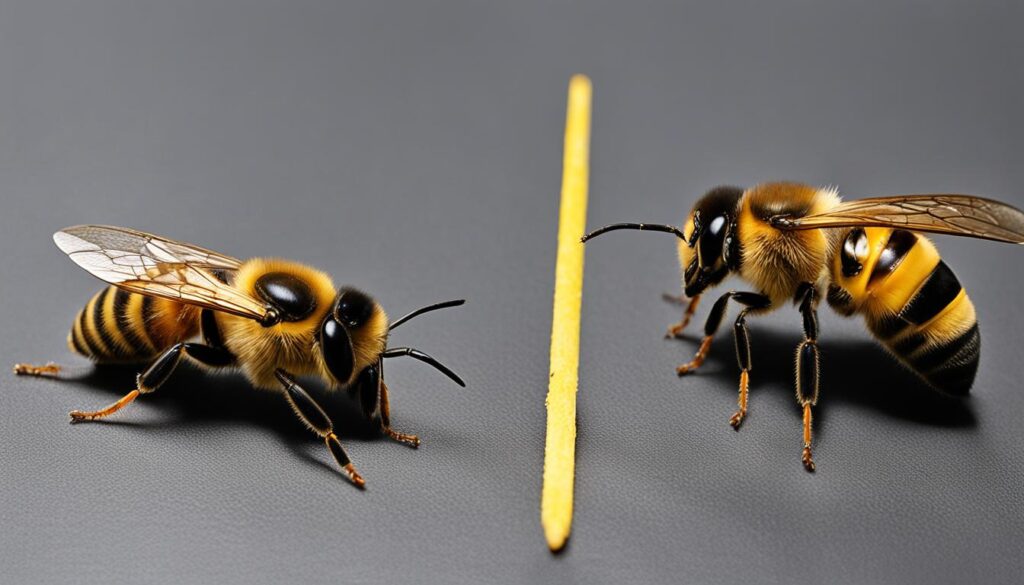 queen bee and worker bee stinger comparison
